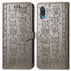 Leather Case Stands Fashionable Pattern Flip Cover Holder S03D for Samsung Galaxy A02 Gray