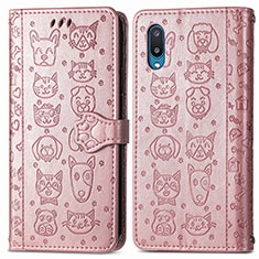 Leather Case Stands Fashionable Pattern Flip Cover Holder S03D for Samsung Galaxy A02 Pink