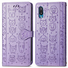 Leather Case Stands Fashionable Pattern Flip Cover Holder S03D for Samsung Galaxy A02 Purple