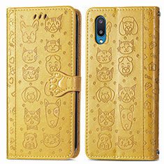 Leather Case Stands Fashionable Pattern Flip Cover Holder S03D for Samsung Galaxy A02 Yellow