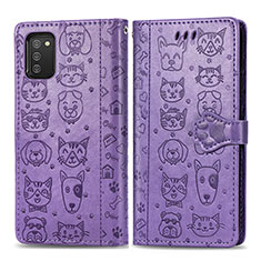 Leather Case Stands Fashionable Pattern Flip Cover Holder S03D for Samsung Galaxy A02s Purple