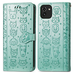 Leather Case Stands Fashionable Pattern Flip Cover Holder S03D for Samsung Galaxy A03 Green