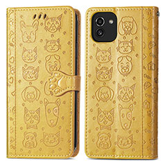 Leather Case Stands Fashionable Pattern Flip Cover Holder S03D for Samsung Galaxy A03 Yellow