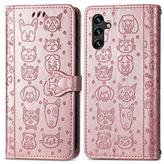Leather Case Stands Fashionable Pattern Flip Cover Holder S03D for Samsung Galaxy A04s Pink