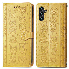 Leather Case Stands Fashionable Pattern Flip Cover Holder S03D for Samsung Galaxy A04s Yellow
