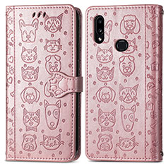 Leather Case Stands Fashionable Pattern Flip Cover Holder S03D for Samsung Galaxy A10s Pink