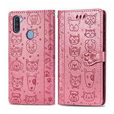 Leather Case Stands Fashionable Pattern Flip Cover Holder S03D for Samsung Galaxy A11 Pink