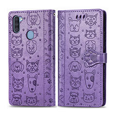 Leather Case Stands Fashionable Pattern Flip Cover Holder S03D for Samsung Galaxy A11 Purple