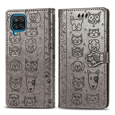 Leather Case Stands Fashionable Pattern Flip Cover Holder S03D for Samsung Galaxy A12 5G Gray