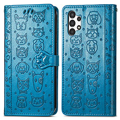 Leather Case Stands Fashionable Pattern Flip Cover Holder S03D for Samsung Galaxy A13 4G Blue
