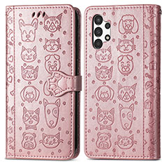 Leather Case Stands Fashionable Pattern Flip Cover Holder S03D for Samsung Galaxy A13 4G Pink