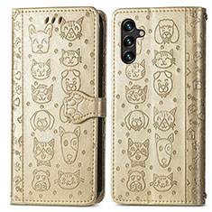 Leather Case Stands Fashionable Pattern Flip Cover Holder S03D for Samsung Galaxy A13 5G Gold