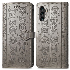 Leather Case Stands Fashionable Pattern Flip Cover Holder S03D for Samsung Galaxy A13 5G Gray