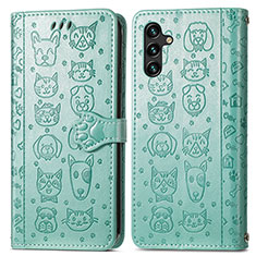 Leather Case Stands Fashionable Pattern Flip Cover Holder S03D for Samsung Galaxy A13 5G Green