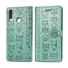 Leather Case Stands Fashionable Pattern Flip Cover Holder S03D for Samsung Galaxy A20s Green