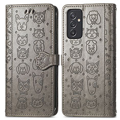 Leather Case Stands Fashionable Pattern Flip Cover Holder S03D for Samsung Galaxy A24 4G Gray