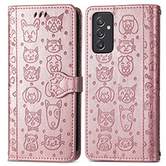 Leather Case Stands Fashionable Pattern Flip Cover Holder S03D for Samsung Galaxy A24 4G Pink