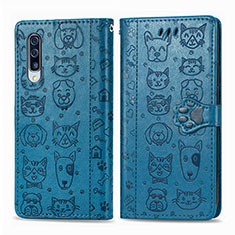 Leather Case Stands Fashionable Pattern Flip Cover Holder S03D for Samsung Galaxy A30S Blue