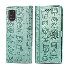Leather Case Stands Fashionable Pattern Flip Cover Holder S03D for Samsung Galaxy A31 Green