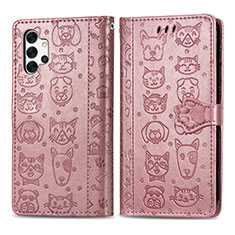 Leather Case Stands Fashionable Pattern Flip Cover Holder S03D for Samsung Galaxy A32 4G Pink