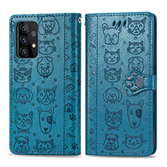 Leather Case Stands Fashionable Pattern Flip Cover Holder S03D for Samsung Galaxy A52 4G Blue