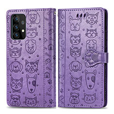 Leather Case Stands Fashionable Pattern Flip Cover Holder S03D for Samsung Galaxy A52 5G Purple