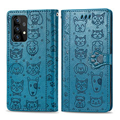 Leather Case Stands Fashionable Pattern Flip Cover Holder S03D for Samsung Galaxy A52s 5G Blue