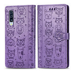 Leather Case Stands Fashionable Pattern Flip Cover Holder S03D for Samsung Galaxy A70 Purple