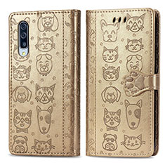 Leather Case Stands Fashionable Pattern Flip Cover Holder S03D for Samsung Galaxy A70S Gold