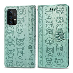 Leather Case Stands Fashionable Pattern Flip Cover Holder S03D for Samsung Galaxy A72 4G Green