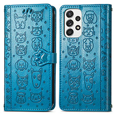 Leather Case Stands Fashionable Pattern Flip Cover Holder S03D for Samsung Galaxy A73 5G Blue