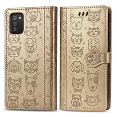 Leather Case Stands Fashionable Pattern Flip Cover Holder S03D for Samsung Galaxy F02S SM-E025F Gold