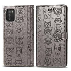 Leather Case Stands Fashionable Pattern Flip Cover Holder S03D for Samsung Galaxy F02S SM-E025F Gray