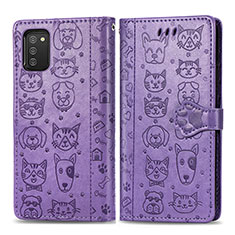 Leather Case Stands Fashionable Pattern Flip Cover Holder S03D for Samsung Galaxy F02S SM-E025F Purple