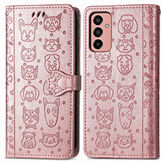 Leather Case Stands Fashionable Pattern Flip Cover Holder S03D for Samsung Galaxy F13 4G Pink