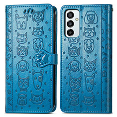 Leather Case Stands Fashionable Pattern Flip Cover Holder S03D for Samsung Galaxy F23 5G Blue