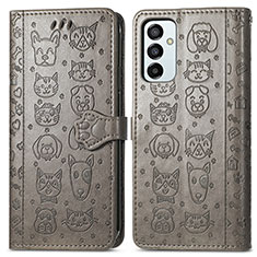 Leather Case Stands Fashionable Pattern Flip Cover Holder S03D for Samsung Galaxy F23 5G Gray