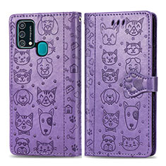Leather Case Stands Fashionable Pattern Flip Cover Holder S03D for Samsung Galaxy F41 Purple