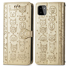 Leather Case Stands Fashionable Pattern Flip Cover Holder S03D for Samsung Galaxy F42 5G Gold