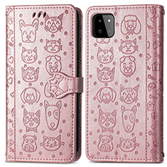 Leather Case Stands Fashionable Pattern Flip Cover Holder S03D for Samsung Galaxy F42 5G Pink