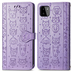 Leather Case Stands Fashionable Pattern Flip Cover Holder S03D for Samsung Galaxy F42 5G Purple