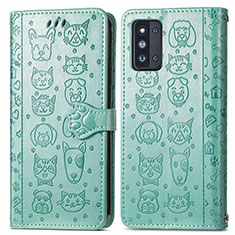 Leather Case Stands Fashionable Pattern Flip Cover Holder S03D for Samsung Galaxy F52 5G Green