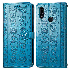 Leather Case Stands Fashionable Pattern Flip Cover Holder S03D for Samsung Galaxy M01s Blue