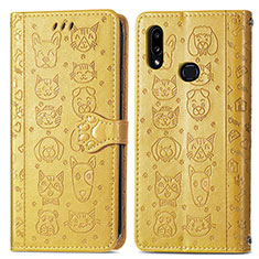 Leather Case Stands Fashionable Pattern Flip Cover Holder S03D for Samsung Galaxy M01s Yellow