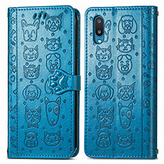 Leather Case Stands Fashionable Pattern Flip Cover Holder S03D for Samsung Galaxy M02 Blue