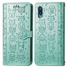 Leather Case Stands Fashionable Pattern Flip Cover Holder S03D for Samsung Galaxy M02 Green