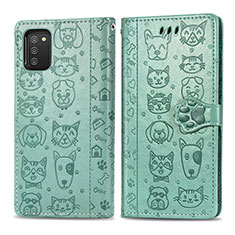 Leather Case Stands Fashionable Pattern Flip Cover Holder S03D for Samsung Galaxy M02s Green