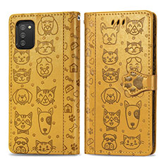Leather Case Stands Fashionable Pattern Flip Cover Holder S03D for Samsung Galaxy M02s Yellow