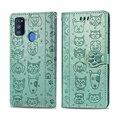Leather Case Stands Fashionable Pattern Flip Cover Holder S03D for Samsung Galaxy M30s Green