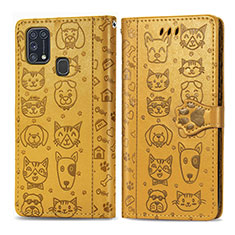 Leather Case Stands Fashionable Pattern Flip Cover Holder S03D for Samsung Galaxy M31 Yellow